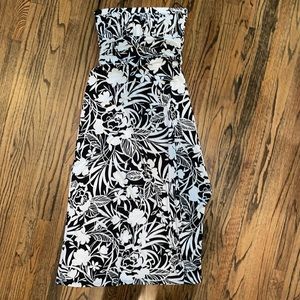 strapless floral cocktail dress
